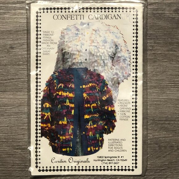 1990s Pattern Confetti Cardigan Rags to Ribbons Fringe Sweatshirt - Picture 1 of 4